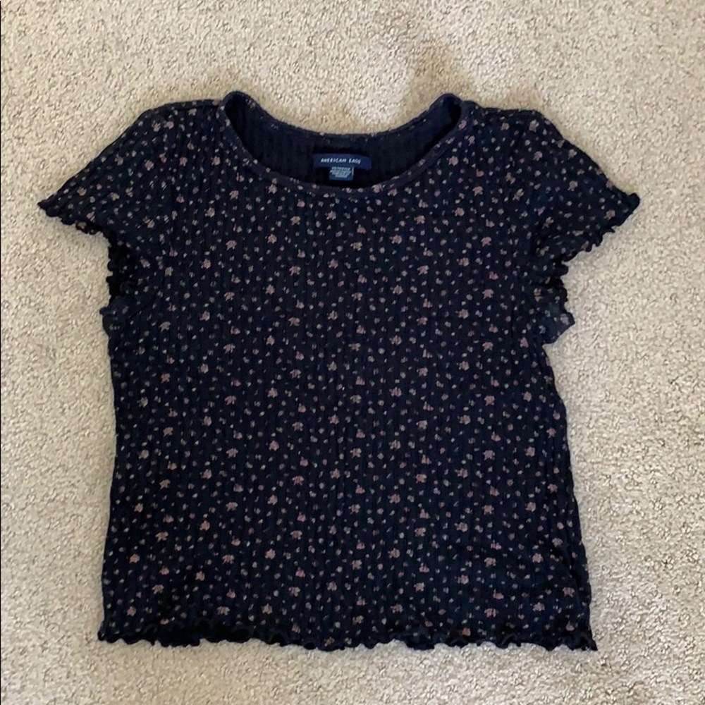 American Eagle Black Floral Crop Top